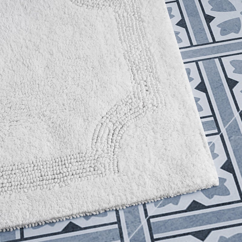 Laura Ashley - Reversible Cotton Bath Mat, Premium Bathroom DÃ©cor, Machine Washable Bathroom Rug, Highly Absorbent, 17"x24"/20"x32" 2-Piece Set, White - Image 4